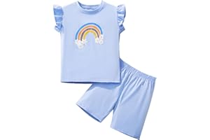 Gumyoss Mädchen Bekleidungsset Kaninchen Einhorn Regenbogen Katze Häschen Kurzärmliges T-Shirt und Shorts Set Kinder Sommer Outfit Kleidung Set Mädchen Gr.92-122