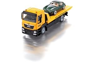 siku 2722, MAN Abschleppwagen ADAC, Inkl. Abzuschleppendem Spielzeugauto, 1:55, Metall/Kunststoff, Gelb, Originalgetreue Funktionen, Ausziehbare Seilwinde, Kipp- und absenkbare Transportplattform