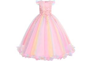 IBAKOM Filles Robes Princesse Dentelle Fleur sans Manches Demoiselle d'honneur Mariage Anniversaire Fête Soirée Communion Maxi Robes de Bal élégante