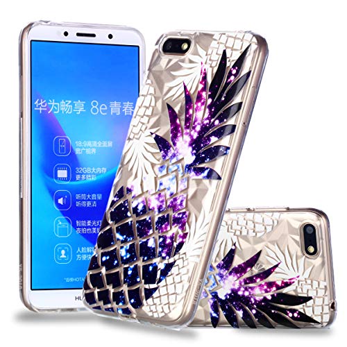 Artfeel Ultra Mince Souple Clair Coque pour Huawei Y5 2018,Étui en Relief Ananas Coloré Géométrique Motif, Flexible TPU Silicone Arrière Housse Couverture de Protection