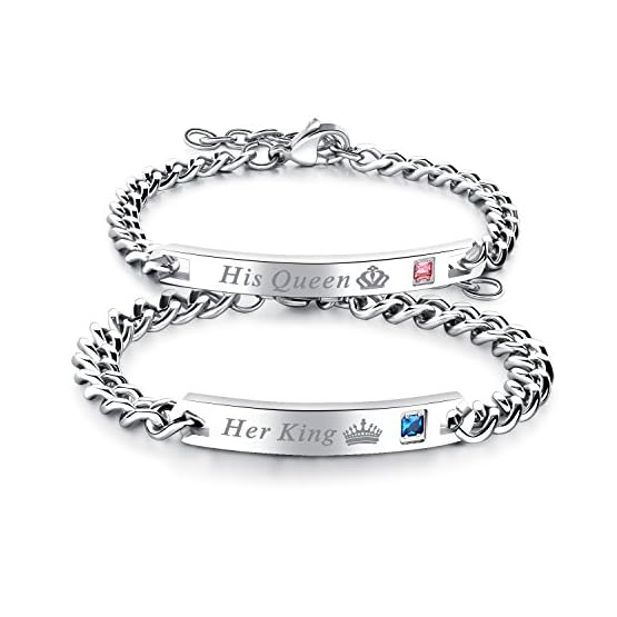 Pulseras para parejas King Queen para mujer y hombre, de acero inoxidable, con grabado, His Queen y Her King, oro rosa…