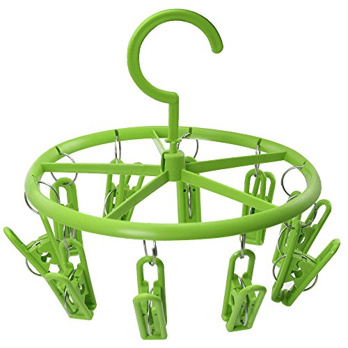 COM-FOUR® Camping Wäschetrockner, Wäschespinne aus Kunststoff zum Aufhängen mit jeweils 10 Aufhängeklammern, in grün, Ø ca. 22 cm