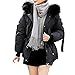 Produktbild Keepwin Frauen Winter Warme Dicke Oberbekleidung mit Kapuze Daunenmantel Baumwolle Gefütterte Kurze Puffer Jacke (M, Schwarz)