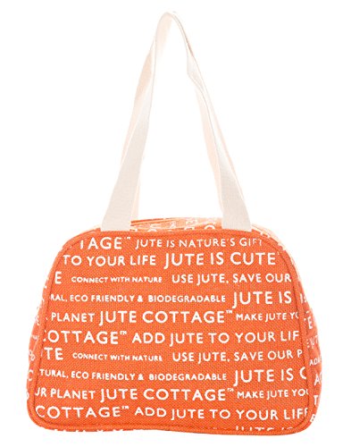 Jute Cottage Jute Bags for Lunch for Women and Men | Jute Grocery Bag | Jute Carry Bag | Jute Tiffin Bags | Jute Bags with zip | Printed Jute Bag Print - Orange