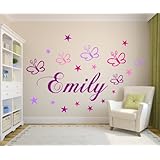 Wandschnörkel ® Wandtattoo Kinderzimmer personalisiert mit 19 Sternen und Schmetterlingen Mädchen Baby Zimmer