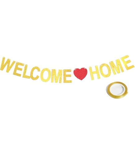 Bannière Bienvenue 'Welcome Home' 3 Mètres - Guirlande Déco Vintage Or Pour Pendaison De Crémaillère, Fête Famille, Retour Bébé