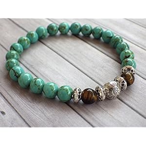 Armband für Männer Rekonstitution türkis Perlen und Tigerauge Perlen