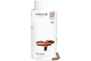 ‎HAWLIK HAWLIK Vitalpilze Bio Reishi Pulver Kapseln - 250 Kapseln - Natürlicher Anbau - Schonende Trocknung - Vegan - Zuckerrohr-Dose