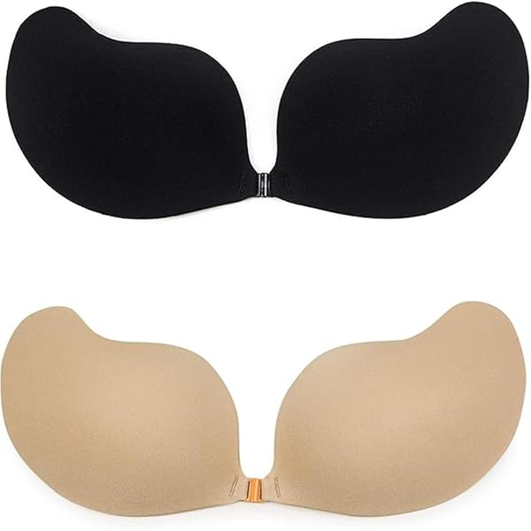CatoFree Lot De 2 Soutiens-gorge Invisibles Sans Bretelles Dos Nu Pour Femme, Soutien-gorge Adhésif Réutilisable Avec Adhésif Doux Pour La Peau, Pour Fête, Bar, Mariage, Plage, Bonnet D,Beige Et Noir