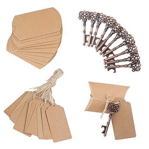 aytai 50 Stück Hochzeit Favor Antik Schlüssel-Flaschenöffner + Tags + Kissen Candy Boxen, für Baby-Dusche Geschenke für Gäste Party Bankett Bar Supplies - 3