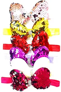 ANNA CREATIONS multi-coloured baby girl kids hairband headbands elastic hair accessory set 6 PCS with gift box-pink (STYLE-10)