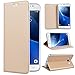 Produktbild SMART LEGEND Lederhülle für Samsung Galaxy J7 2016 Ledertasche Hülle Gold Schutzhülle Premium PU Leder Flip Case Protective Cover Innere Transparent Weiche Silikon Bookcase Handy Tasche Schale mit Kartenfächer Magnet Standfunktion Etui
