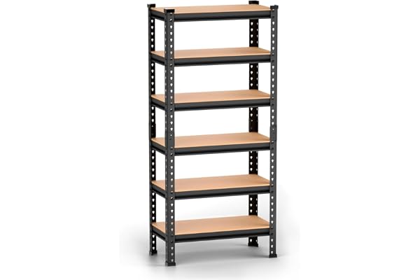 MAGICLY 6-Shelf Adjustable Boltless Metal Shelving Unit/Heavy Duty Metal Storage Rack with Wooden Planks for Home/Garage/Office & Shop/Utility Display Rack (60 x 24 x 12 Inch, 6 TIRE)