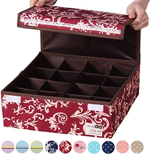 Sivin Underwear Organiser Bra Drawer Storage Closet Underwear Organizer Divider Kit For Underwear Bra Socks Ties (16-Grid 32×32×12cm, Classical Red)