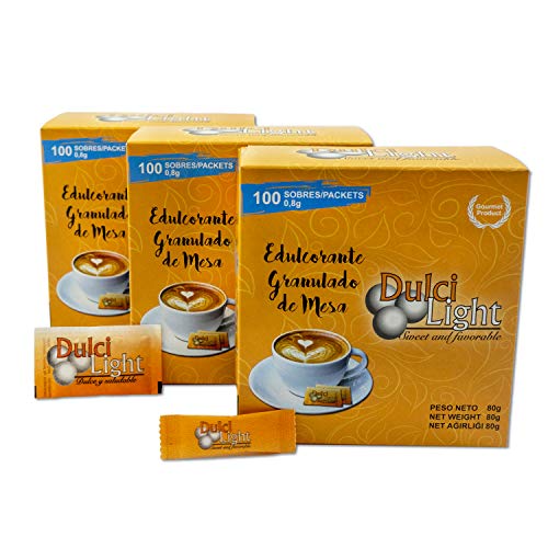 DULCILIGHT SUCRALOSA 300 Sobres, EDULCORANTE GRANULADO con el Sabor Natural del Azúcar, producto categoría Gourmet, Pack de 3 Estuches x 100 C/U.