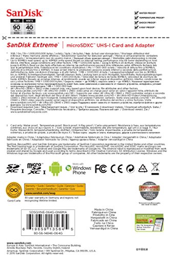 SanDisk Extreme 64 GB microSDXC Class 10 Memory Card up to 90 Mbps with U3 Ratings