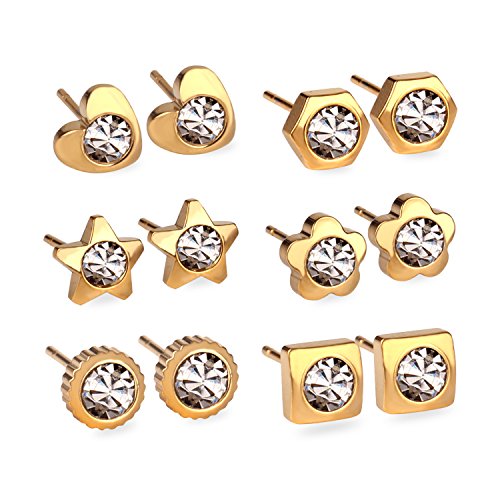 LUXUSTEEL Love Heart, Flower, Star Round e Square Cubic Zirconia con intarsi a forma di orecchini di cristallo