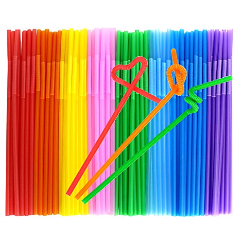 Tomnk 200 Flexible Einweg Trinkhalme aus Plastik, 26cm