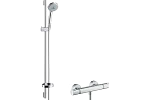 ‎HANSGROHE hansgrohe Duschset Croma 100, Thermostatset mit 3 Strahlarten, Brausestange 0,90m, Brauseschlauch 1,60m, Chrom