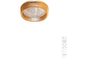 CREATE / WIND CRAFT/Deckenventilator Weiß Helles Holz mit Fernbedienung / 20W, Programmierbar, Ø58cm, 6 Geschwindigkeiten, 3 Lichttemperaturen, richtbare Flügel, Sommer-Winter-Funktion