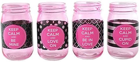 TMD Holdings Keep Calm Valentines Sayings Mason Jar, 16 oz., Pink, Set of 4 by TMD Holdings