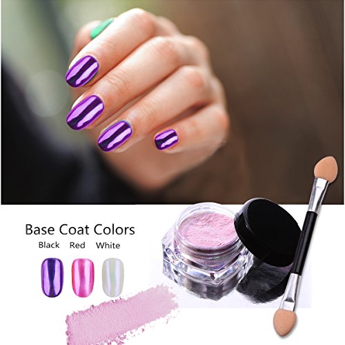 VALUE MAKERS® Pigmente/Glitzerpuder mit Chrom-Effekt für die Nägel, metallisches Finish, 3 verschiedene Farben inklusive Schwamm-Applikator, je 2g - 5