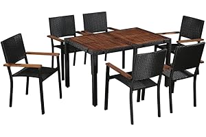 vidaXL Gartenmöbel 7-TLG. Poly Rattan Akazienholz Gartengarnitur Sitzgruppe