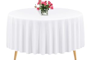 TERUNTRUE 1 Pack Premium Round Tablecloth 120 Inch White Polyester Table Cloth Bulk Washable Polyester Fabric Tablecloths Table Cover for Wedding Party Banquet Buffet Table Holiday Dinner (White, 120 Inch)