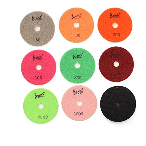 Baban 9pcs Schleifscheibe Polierscheiben Diamant Polierscheibe polishing pads Steinschleifer Inkl 4“ Teller für Marmor - 7