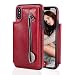 Produktbild Hochwertig Zipper Brieftasche Klappbar Flip Handyhülle für iPhone XR,CESTOR Premium Ultra Dünn Weich Silikon PU Leder hülle mit Faltbar Stand und Halter Kreditkarte Slots hülle für iPhone XR,Rot