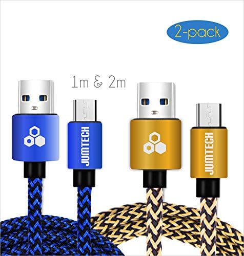 Micro USB Cable [Ultra Durable] JUMTECH 2-Pack 1m &amp; 2m Nylon Braided Android usb Charger pack for Smartphones like Samsung s7, s6 edge PS4 Controller, Galaxy, Nexus, LG, Sony, Xiaomi, HTC, Motorola, Kindle, NOT iPhone or Apple - [Upgraded Version]