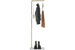 LOFTPLUS Perchero Robusto Perchero de Metal - 150cm Moderno Percheros para Colgar Ropa, Sombreros y Bolsos, Perchero para Entrada, Sala de Estar, Dormitorio, Oficina(Dorado)