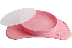 Twistshake Click-Mat Mini 31 x 17 cm Mantel Individual Placa de Alimentación para Mayoría Bandejas para Tronas + Plato Sellado con Tapa Alimentación para Bebés, Vajilla, Sin BPA, 6+ Meses, Rosa Pastel