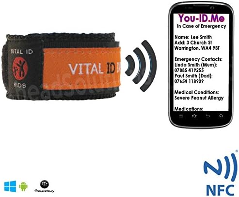 Vital ID Child Identity SMART Wristband. Smart Phone Compatible. Store UNLIMITED Info Emergency, Allergy, Medical, Contact, Parent, Lost, Holiday, School Trip, Secure