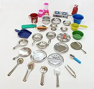 Steel Kitchen Set for Kids,Miniature Kitchen Set for Real Cooking,Kitchen Toys for Girls-Pack of 26