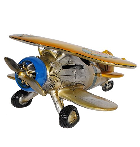 Preisvergleich Produktbild XL Spardose - Flugzeug / Propellerflugzeug - Hochzeitsreise - stabile Sparbüchse aus Kunstharz - Sparschwein - lustig witzig - Doppeldeckerflugzeug - Flugreise - Reisekasse Reisen / Sommerurlaub - Urlaub