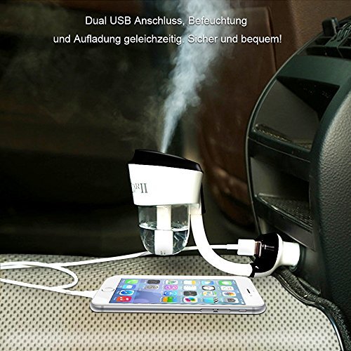 Auto Aromatherapie Luftbefeuchter, HiKeep 50ml Ultraschall Luftreiniger Aroma Diffusor mit 2 USB Ports KFZ-Ladegerät, leiser Betrieb, Abschaltautomatik für Auto in schwarz - 5