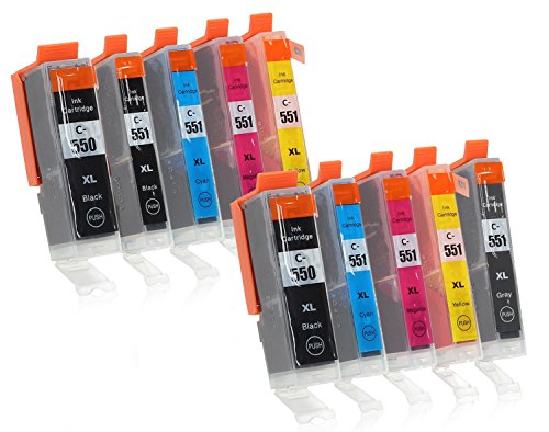10 Druckerpatronen mit Chip und Füllstandsanzeige kompatibel zu Canon PGI-550 / CLI-551 (2x Schwarz breit, 1x Schwarz schmal, 2x Cyan, 2x Magenta, 2x Gelb, 1x Grau) Passend für Canon Pixma IP-8700 IP-8750 MG-6300 MG-6350 MG-7100 MG-7150 MG-7500 MG-7550