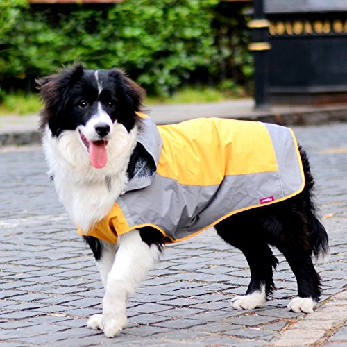 Fit Into Everyway Waterproof Pet Jacket Hoodie 3-Layer Design Dog Rain Poncho Dog Raincoat for Medium to Large Dogs(Yellow,L)