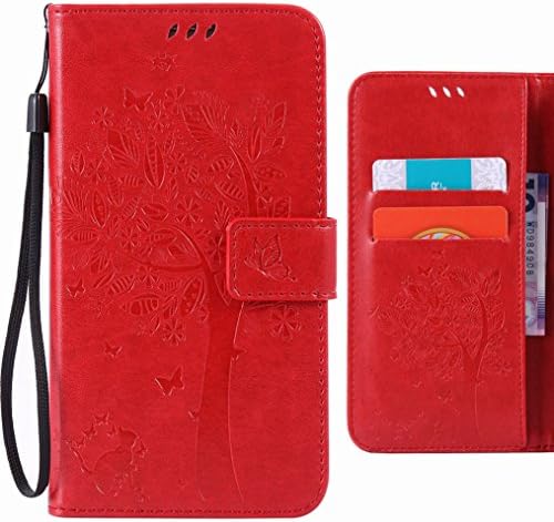 For Huawei Honor 4X / Huawei Glory Play 4X Case, Ougger Tree Printing Wallet Cover Card Slot Premium PU Leather Flip Case Magnetic Bumper Pouch Holster Stand-View Function (Red)