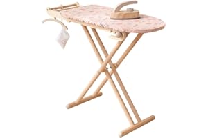 howa Miniflowers - Asse da stiro in legno, pieghevole, regolabile in altezza, con ferro da stiro, staffe, gancio e gancio 2060