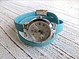 Armbanduhr Damen zum Wickeln vegan Kork türkis, Geschenk