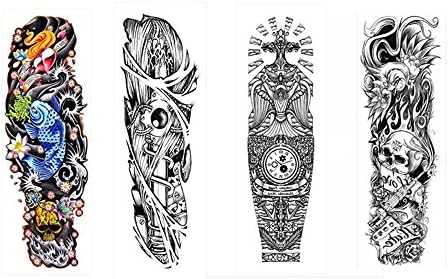 Large Temporary Tattoo Stickers 4 Sheets for Teens Guys Men, Playmax Fake Tattoo Biker Tattoo Waterproof Stickers for Arms Shoulders Chest &amp; Back(large A)
