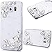 Produktbild GrandEver Samsung Galaxy S6 Edge Hardcase Hülle Bumper Durchsichtige Hartschale Glitzer Dimant PC Rückschale Transparent Schutzhülle mit Weiße Blume Bling Muster Klar Dünne Ultra Slim Rückseite Clear Case Cover Handy Tasche Premium Handyhülle Backcover