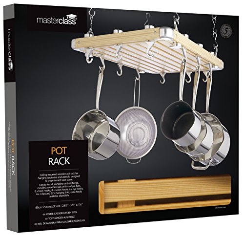 Master Class Wooden Ceiling-Mounted Hanging Pan Rack, 61 x 51 cm (24