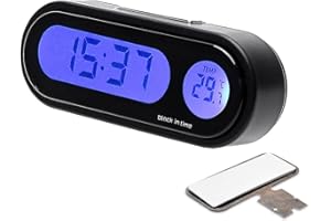 TOTMOX Thermomètre d'horloge numérique à LED pour intérieur de voiture 2 en 1, horloge de voiture à rétroéclairage LCD, prise en charge du mode de transformation 12h/24h