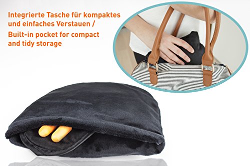 Nackenkissen Reisekissen aufblasbar – Nackenhörnchen fürs Flugzeug mit Fleece-Bezug, gratis Schlafmaske & Ohrstöpseln von Globeproof® - 7
