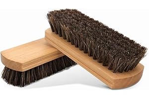 Biglumin Brosse Nettoyage - Brosse à Chaussures en CRIN de Cheval, Brosse Polissage du Cuir, Brosse de Nettoyage avec Manche en Bois, Convient aux Chaussures, sièges Voiture, Cuir (Paquet de 2)
