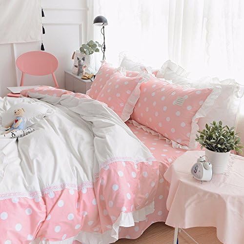 Bedding set Pure cotton lattices four pieces of bed sheet Princess wind bed skirt style full cotton simple bed double quilt cover,C,1.8m