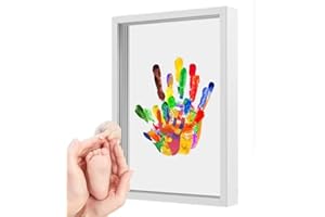 ARBUTUS Kit de huellas de manos familiares, marco de madera para recuerdos, set de regalo infinito, pinturas no tóxicas, láminas transparentes 31x22x4cm.